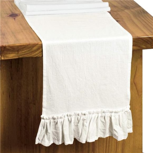 Farmhouse Table Runner Country Cottage Decor Long White Cotton Decorative Cloth - Picture 2 of 9